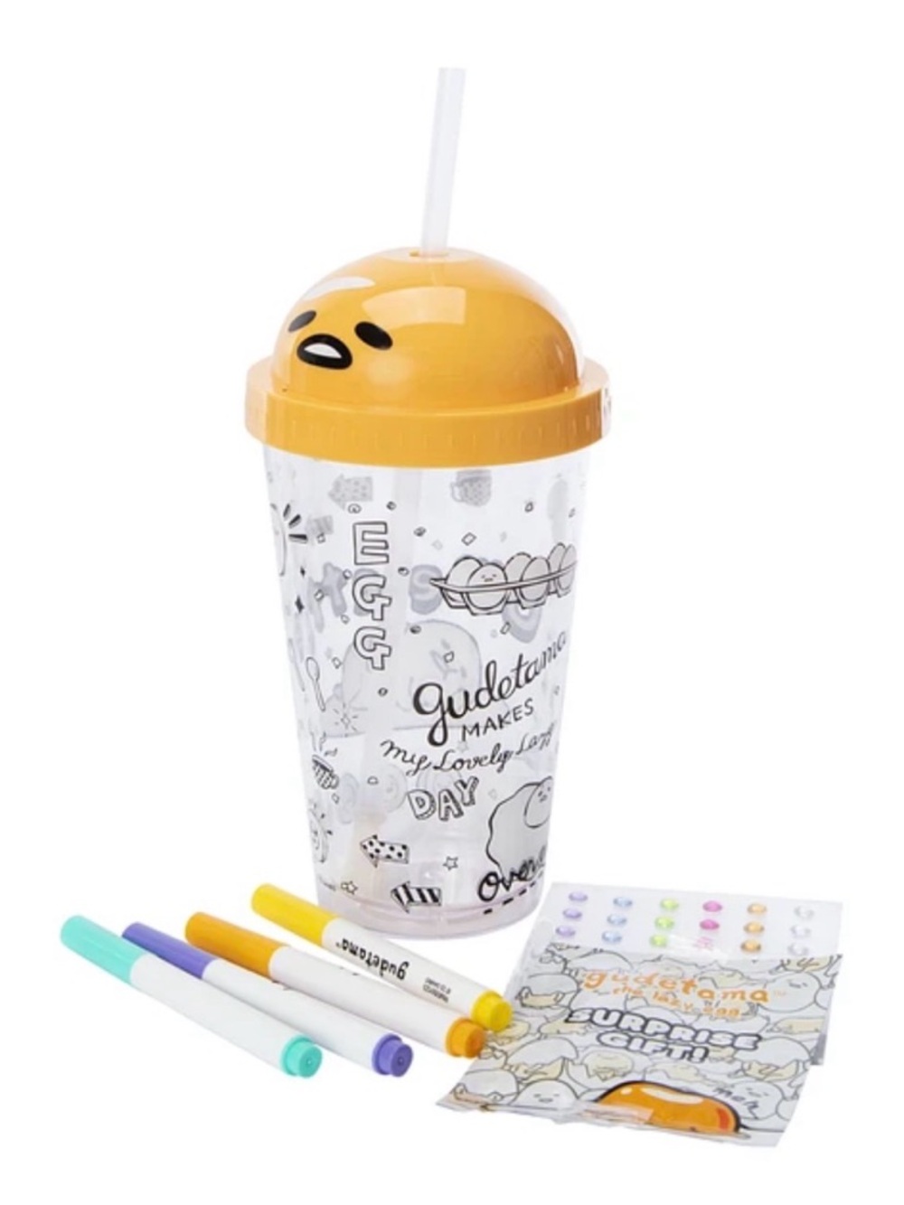 New Sanrio Gudetama the Lazy Egg Doodle Tumbler Cup Set